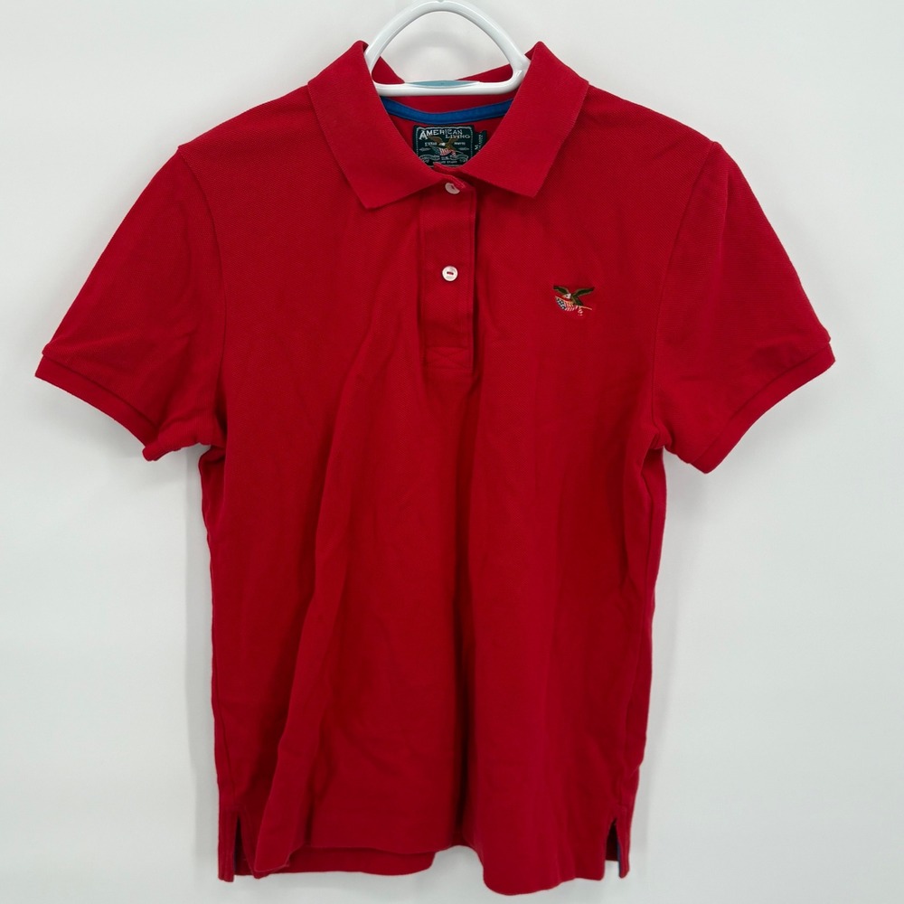 American Living Boys Red Short Sleeve Polo Shirt Eagle Flag Logo Size Medium